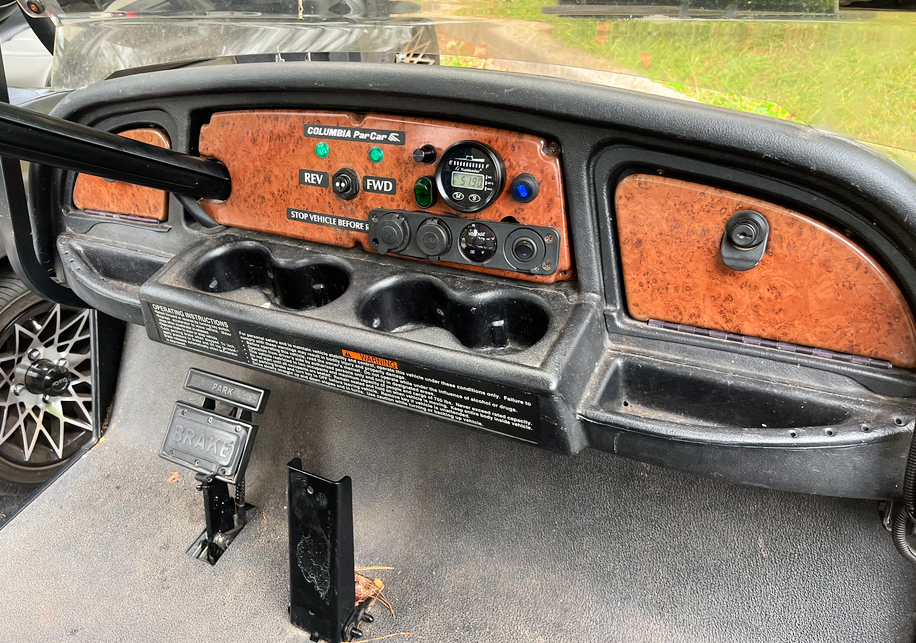 burl wood golf cart dash with lockable glove compartments